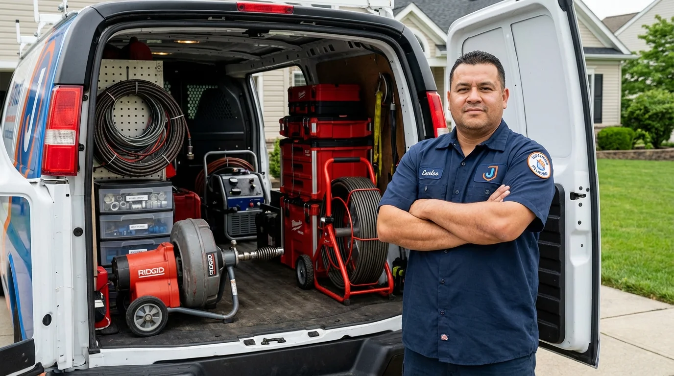Professional drain cleaning equipment and Johns Plumbing LLC plumber in Chebanse