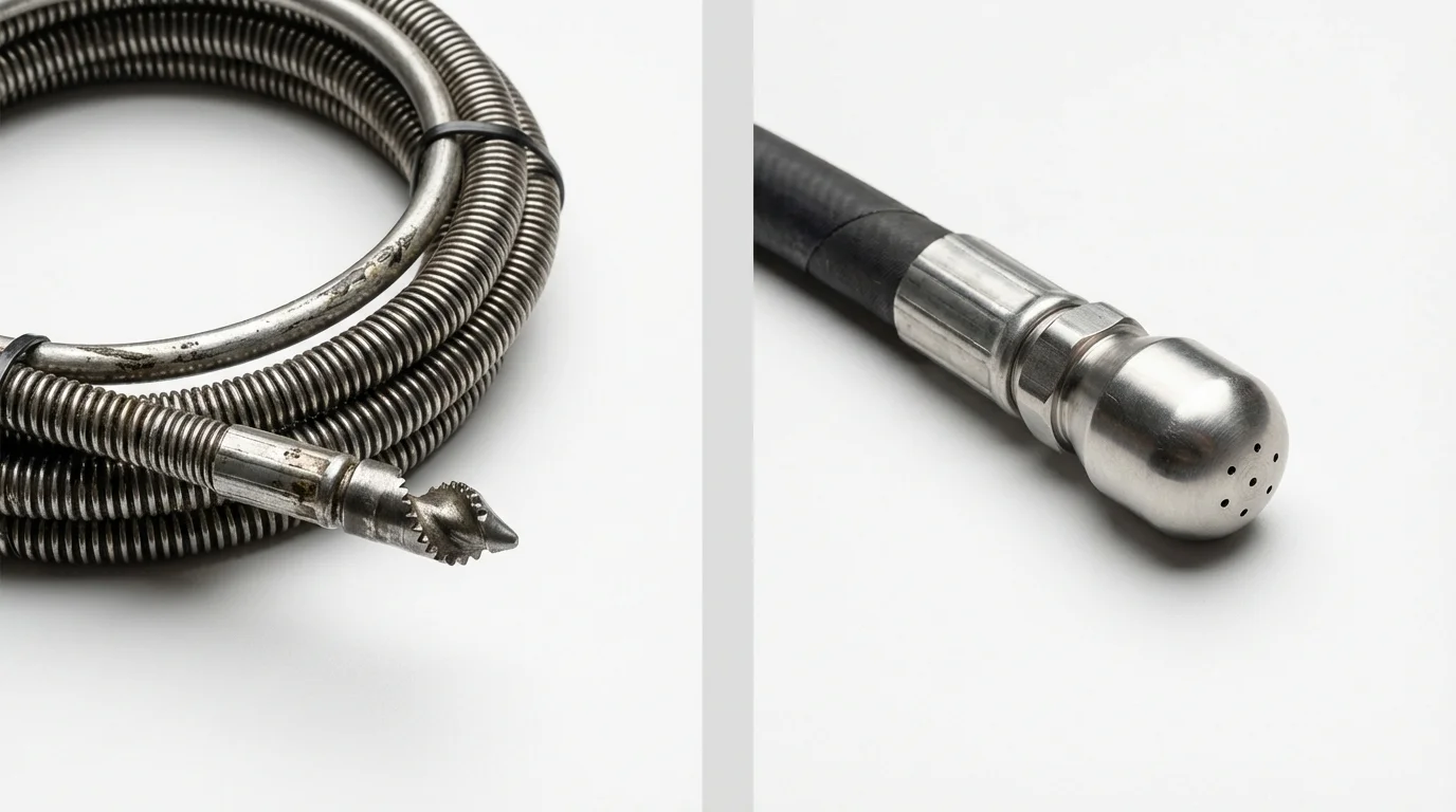 Drain snake cable and hydro jetting nozzle used for drain cleaning in Chebanse, IL